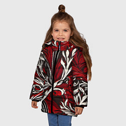 Куртка зимняя для девочки Красно белый узор на чёрном фоне, цвет: 3D-светло-серый — фото 2