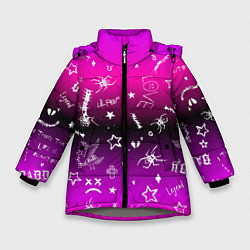 Куртка зимняя для девочки Тату Лил Пипа на фиолетовом, цвет: 3D-светло-серый