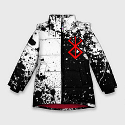 Куртка зимняя для девочки Берсерк знак жертвы - черно-белые брызги, цвет: 3D-красный