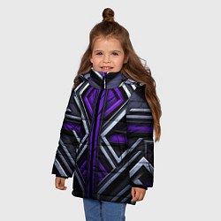 Куртка зимняя для девочки Фиолетовые вставки на черном фоне, цвет: 3D-черный — фото 2