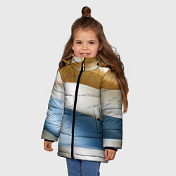 Куртка зимняя для девочки Золотые и голубые волнистые вставки на белом фоне, цвет: 3D-красный — фото 2