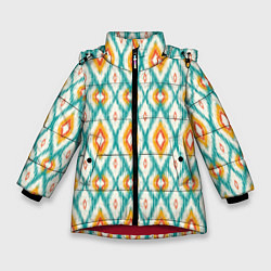 Куртка зимняя для девочки Геометрический узор икат - орнамент народов узбеки, цвет: 3D-красный