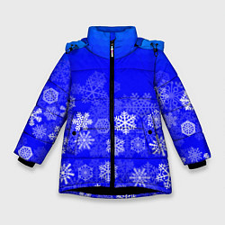 Куртка зимняя для девочки Снежинки на синем, цвет: 3D-черный