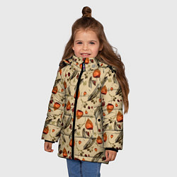 Куртка зимняя для девочки Перья и физалис beige, цвет: 3D-черный — фото 2