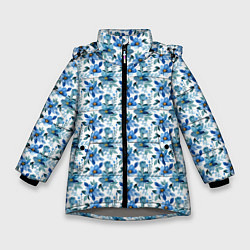 Куртка зимняя для девочки Полевые голубые цветы паттерн, цвет: 3D-светло-серый