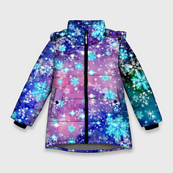 Куртка зимняя для девочки Снежинки - морозный паттерн, цвет: 3D-светло-серый