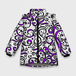 Куртка зимняя для девочки Фиолетовые кружевные узоры, цвет: 3D-светло-серый