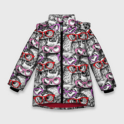 Куртка зимняя для девочки Совы в розовых очках, цвет: 3D-красный