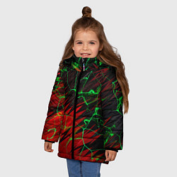 Куртка зимняя для девочки Зелёные трещины узоры, цвет: 3D-красный — фото 2