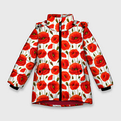 Зимняя куртка для девочки Полевые цветы маки