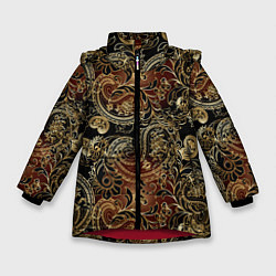 Куртка зимняя для девочки Золотые узоры пейсли, цвет: 3D-красный