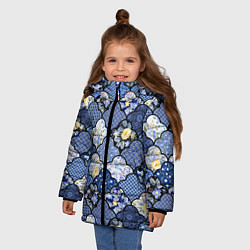 Куртка зимняя для девочки Цветочный лоскутный коллаж, цвет: 3D-светло-серый — фото 2