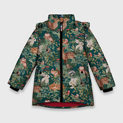 Куртка зимняя для девочки Goblincore - лес зверей, цвет: 3D-красный