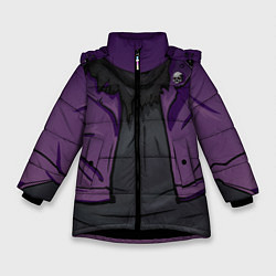 Куртка зимняя для девочки Фиолетовая косуха лича с черепами, цвет: 3D-черный
