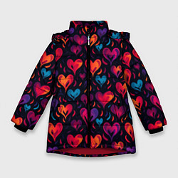 Куртка зимняя для девочки Паттерн с сердцами, цвет: 3D-красный