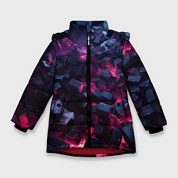Куртка зимняя для девочки Фиолетовые кубы в фиолетовом дыме, цвет: 3D-красный