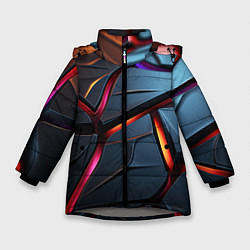 Куртка зимняя для девочки Разлом синих плит абстракт, цвет: 3D-светло-серый