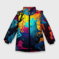 Куртка зимняя для девочки Неопределенный камуфляж, цвет: 3D-черный