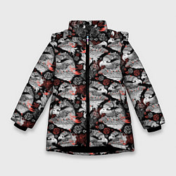 Куртка зимняя для девочки Портреты орлов, цвет: 3D-черный