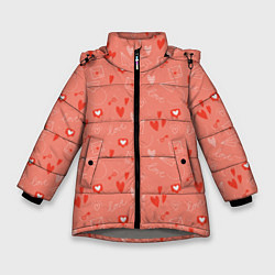 Куртка зимняя для девочки Love heart message pattern, цвет: 3D-светло-серый