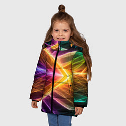 Куртка зимняя для девочки Неоновые молнии в цветном льду, цвет: 3D-светло-серый — фото 2