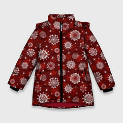 Куртка зимняя для девочки Snowflakes on a red background, цвет: 3D-красный