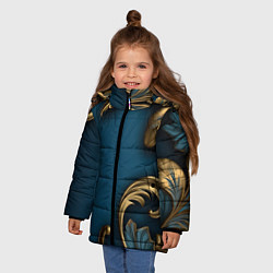 Куртка зимняя для девочки Золотые узоры на синем фоне, цвет: 3D-светло-серый — фото 2