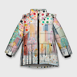 Куртка зимняя для девочки Парк новогоднего города, цвет: 3D-светло-серый