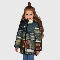 Куртка зимняя для девочки Новогодний рисованный город, цвет: 3D-светло-серый — фото 2