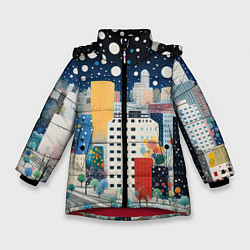 Куртка зимняя для девочки Новогодний ночной город, цвет: 3D-красный