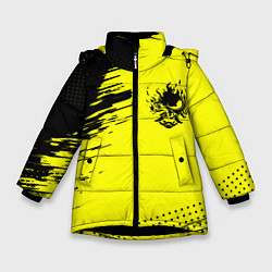 Куртка зимняя для девочки Cyberpunk 2077 краски на чёрном, цвет: 3D-черный