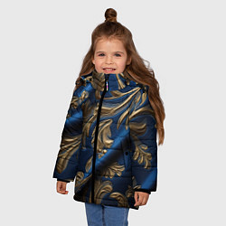 Куртка зимняя для девочки Лепнина узоры золотистые на синем фоне, цвет: 3D-красный — фото 2