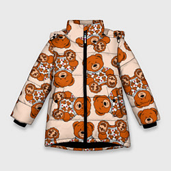 Куртка зимняя для девочки Принт мишки на мишке в свитере, цвет: 3D-черный