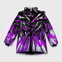 Куртка зимняя для девочки Череп и фиолетовые полосы, цвет: 3D-черный