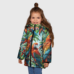 Куртка зимняя для девочки Попугаи Ара - тропики джунгли, цвет: 3D-красный — фото 2