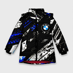 Куртка зимняя для девочки BMW stripes color auto sport, цвет: 3D-красный