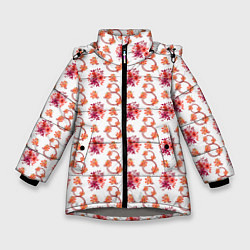 Куртка зимняя для девочки 8 марта праздничные цветы, цвет: 3D-светло-серый