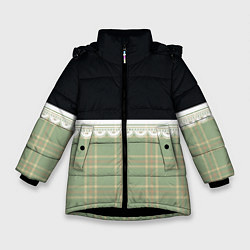 Куртка зимняя для девочки Клетка и рюши в салатовом цвете, цвет: 3D-черный