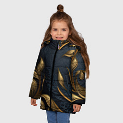 Куртка зимняя для девочки Лепнина объемные золотые узоры на темном синем фон, цвет: 3D-черный — фото 2