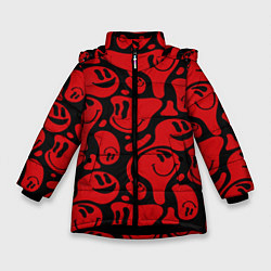 Куртка зимняя для девочки Красные смайлы, цвет: 3D-черный
