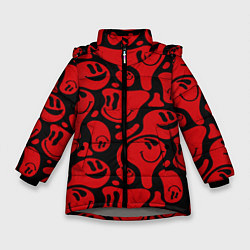 Куртка зимняя для девочки Красные смайлы, цвет: 3D-светло-серый