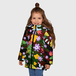 Куртка зимняя для девочки Гавайская цветочная расцветка, цвет: 3D-черный — фото 2