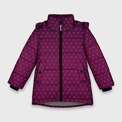 Куртка зимняя для девочки Красные сердечки на темно-бордовом фоне, цвет: 3D-светло-серый
