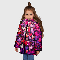 Куртка зимняя для девочки Множество сердец, цвет: 3D-черный — фото 2