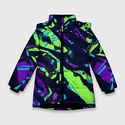 Куртка зимняя для девочки Разноцветные текстурные штрихи, цвет: 3D-черный