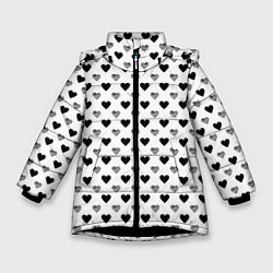 Куртка зимняя для девочки Черно-белые сердечки, цвет: 3D-черный