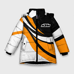 Куртка зимняя для девочки КТМ - оранжевые вставки, цвет: 3D-черный