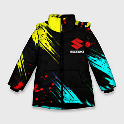 Куртка зимняя для девочки Suzuki краски абстрактные, цвет: 3D-черный
