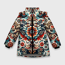 Куртка зимняя для девочки Словенский паттерн, цвет: 3D-светло-серый