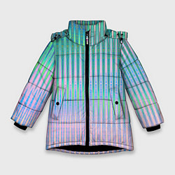 Куртка зимняя для девочки Голографический эффект светлых тонов полос, цвет: 3D-черный